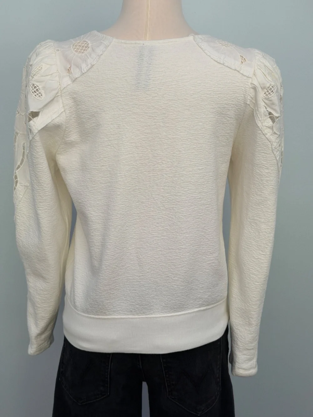 Anthropologie Lace Cutwork Mutton-Sleeve Top XXS NWOT